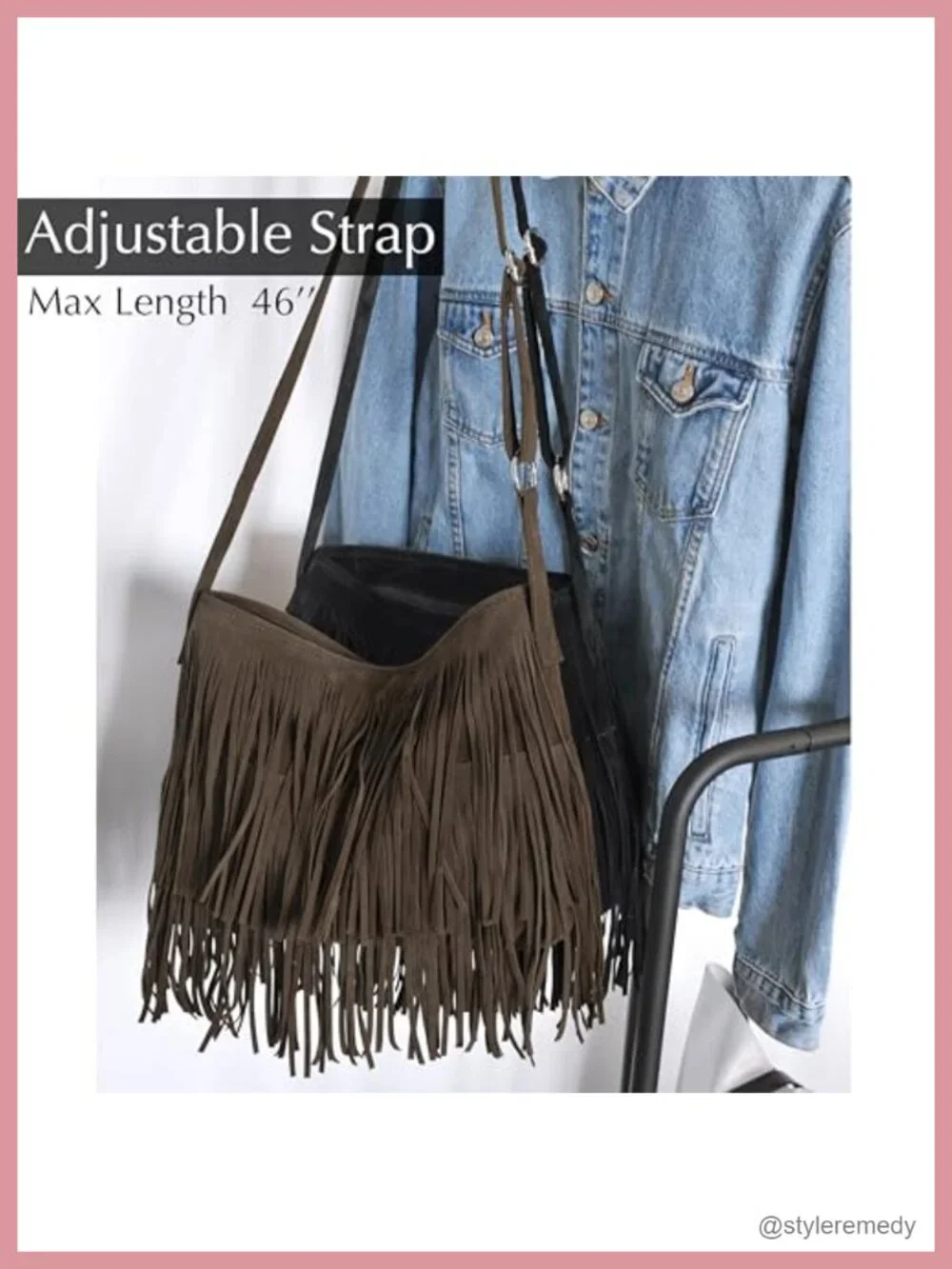 Faux Suede Leather Hobo Crossbody Bag with Tassel Fringe Shoulder Bag